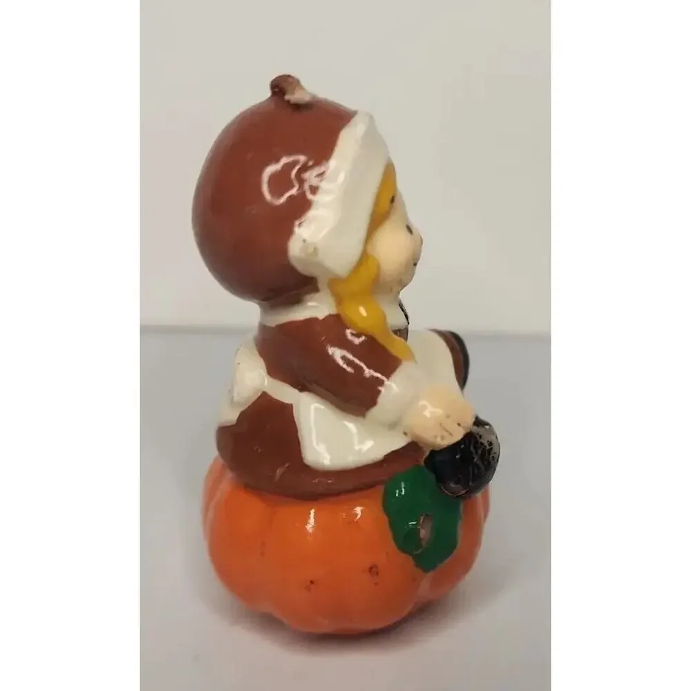 Vintage Thaksgiving Pumpkin Pilgrim Girl Candle 2.5